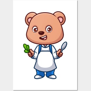 Chef Bear Cute Cartoon Posters and Art